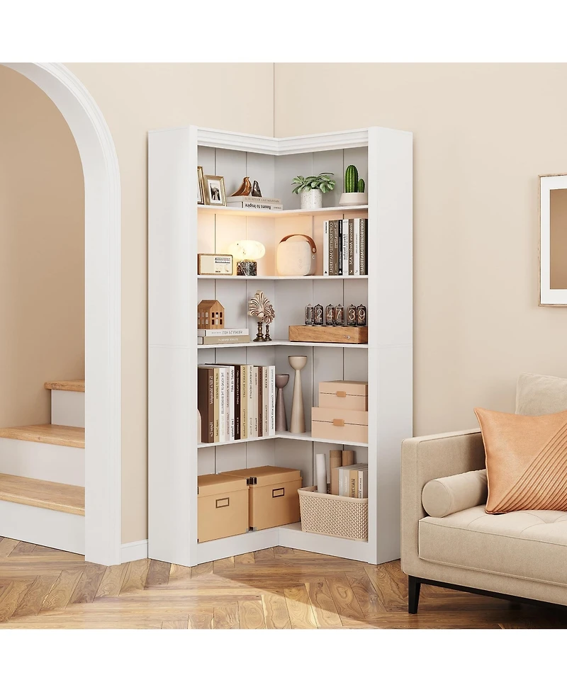 gaomon Large Industrial Corner Bookshelf - 5-Tier L-Shaped Wooden Display Shelves
