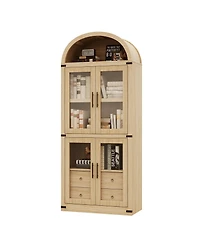 gaomon 71.7 Inch Tall Arched Bookcase, Glass Door Arched Cabinet with 2 Inner Drawers