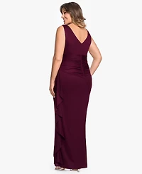 B&A By Betsy and Adam Plus Ruched Back Cowl Neck Ball Gown