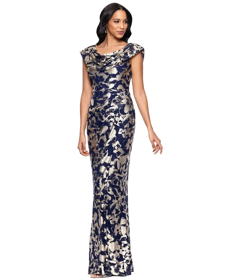 Betsy & Adam Petite Draped Neck Ball Gown