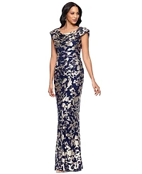 Betsy & Adam Petite Draped Neck Ball Gown