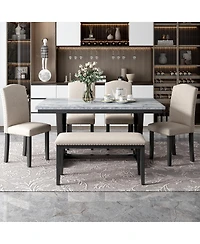 Streamdale Furniture 6 Piece Modern Dining Set with Marble Veneer Table and Bench