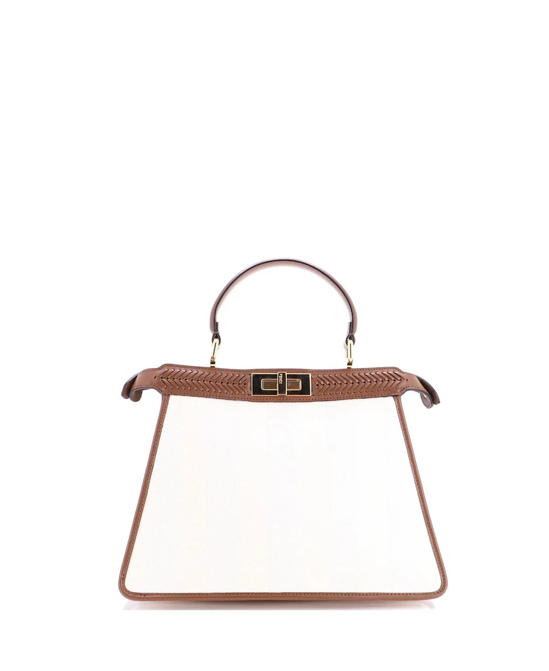 Pre-Owned Fendi Medium Peekaboo ISeeU Bag Pequin Canvas with Whipstitch Leather