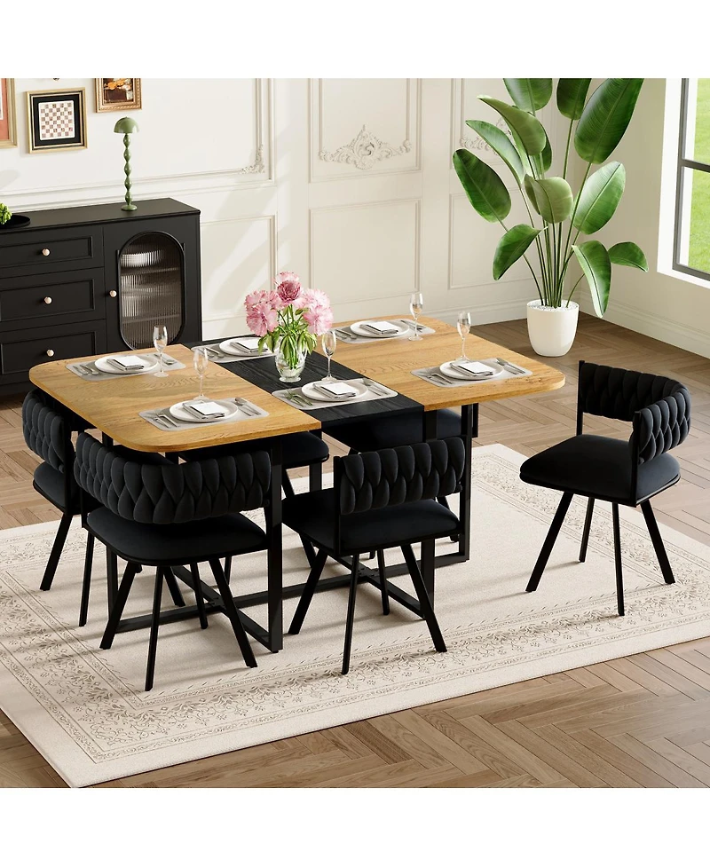Streamdale Furniture 7 Piece Two Tone Rectangular Dining Set with 6 Velvet Chairs