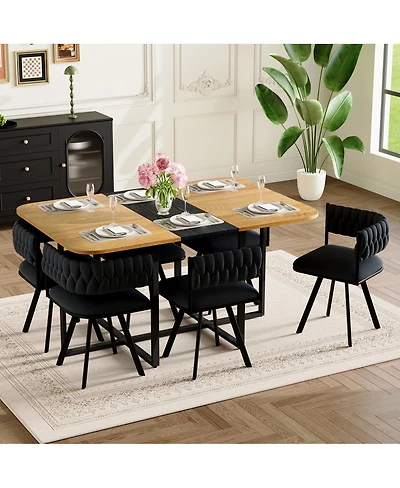 Streamdale Furniture 7 Piece Two Tone Rectangular Dining Set with 6 Velvet Chairs