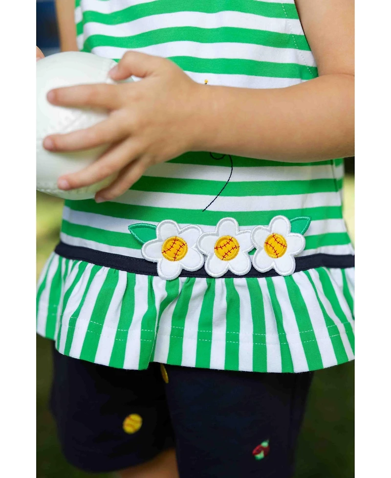 Florence Eiseman Big Girl Knit Short Set With Softballs, Flowers, Ladybug