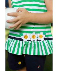 Florence Eiseman Big Girl Knit Short Set With Softballs, Flowers, Ladybug