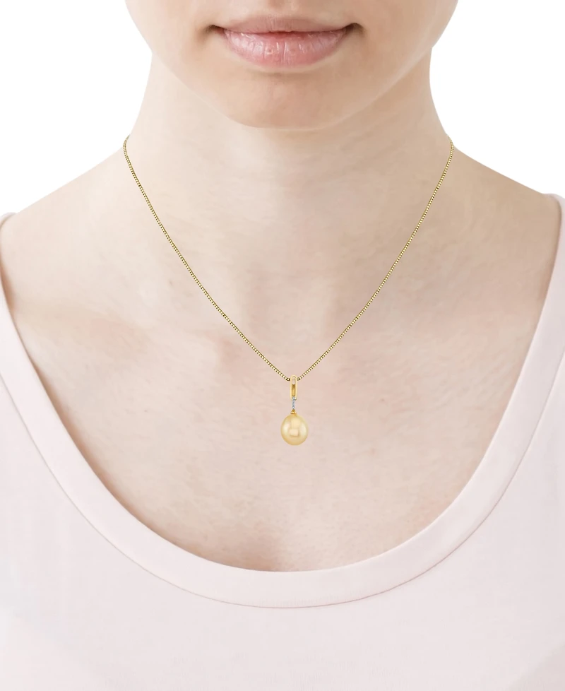 Cultured Golden South Sea Pearl (9mm) & Diamond Accent Pendant Necklace in 10k Yellow Gold, Macy's Exclusive