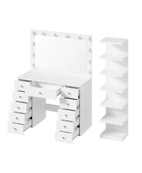 Streamdale Furniture Vanity Desk with 11 Hollywood Bulbs, 11 Drawers and 7-Tier Storage Shelves
