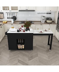 Streamdale Furniture Kitchen Island with Extendable Table, Marble Top, Power Outlet and Storage