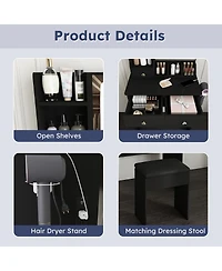 Streamdale Furniture Modern Vanity Desk with Led Mirror, 3 Drawers, Storage Shelves and Stool