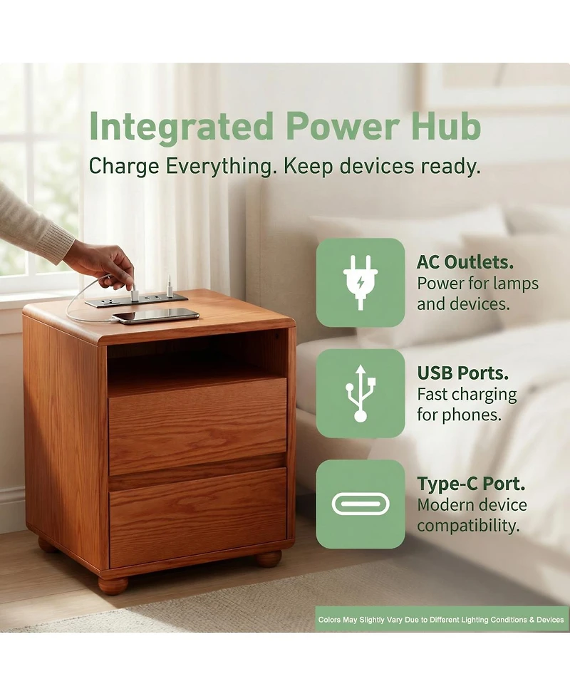 Streamdale Furniture 20 inches Modern Nightstand Charger and Shelves