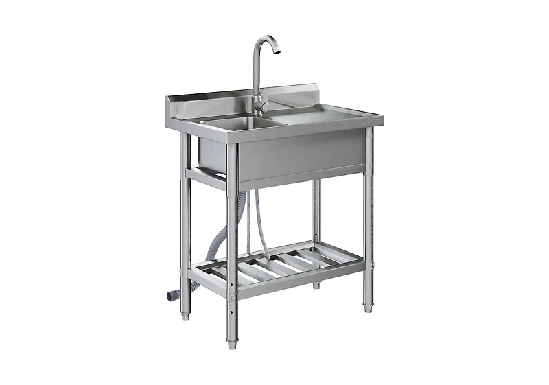Aecojoy Stainless Steel Utility Sink, Freestanding Outdoor Sink Station with Hose Hookup