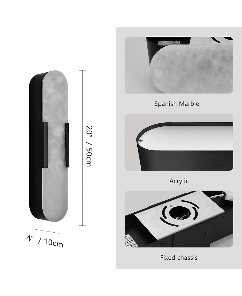 Busdays Inch Natural Marble Wall Sconce Set of Two Indoor Modern Bathroom Lighting for Living Room Bedroom Hallway Stairs