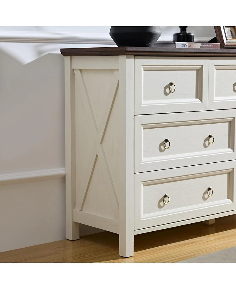 Rainsken Farmhouse 6 Drawers Dresser for Bedroom, Wood Rustic Dresser Tv Stand, for Bedroom, Living Room,Hallway