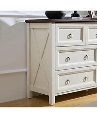 Rainsken Farmhouse 6 Drawers Dresser for Bedroom, Wood Rustic Dresser Tv Stand, for Bedroom, Living Room,Hallway