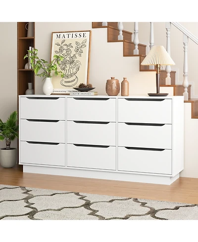 Rainsken 9 Drawer Dresser, with Hollow Handles Design, Tv Console Stand Organizer with Slide Drawer, for Bedroom, Living Room, Hallway