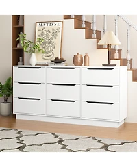 Rainsken 9 Drawer Dresser, with Hollow Handles Design, Tv Console Stand Organizer with Slide Drawer, for Bedroom, Living Room, Hallway