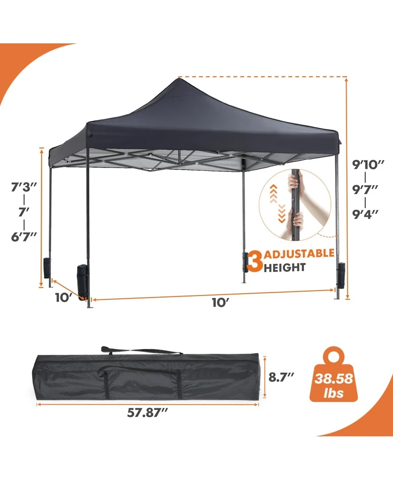 Yiortwo 10x10 Pop Up Canopy Tent Outdoor Instant Shade Portable Shelter