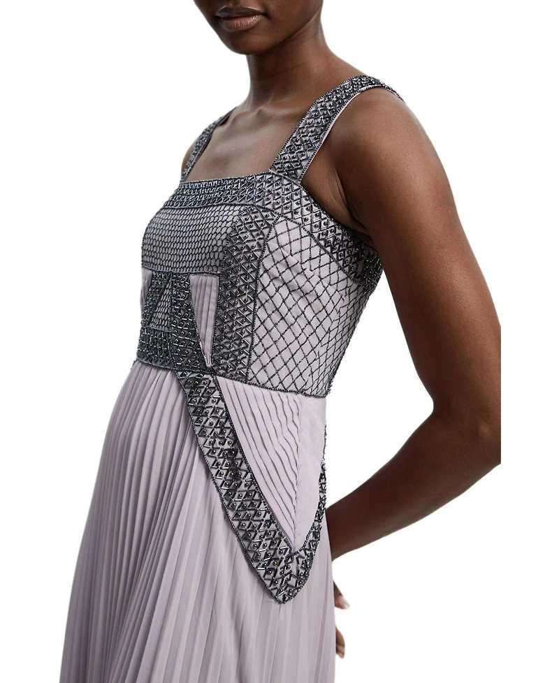 Karen Millen Petite Embellished Pleated Midi Dress