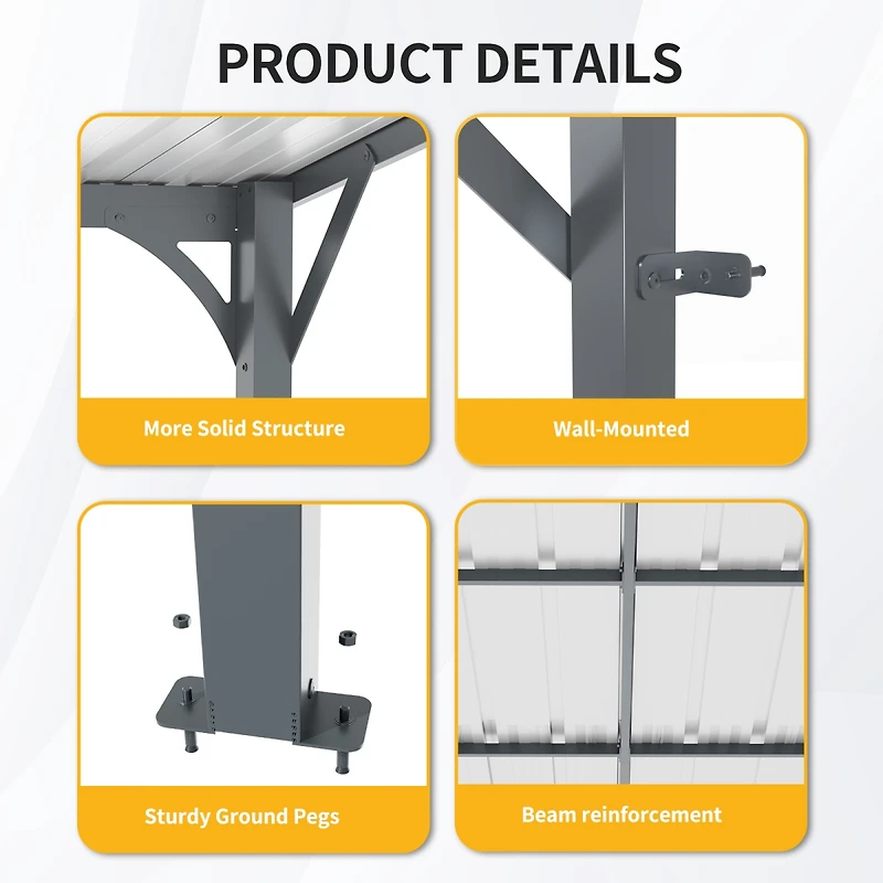 Streamdale Furniture Galvanized Steel Wall-Mounted Outdoor Pergola
