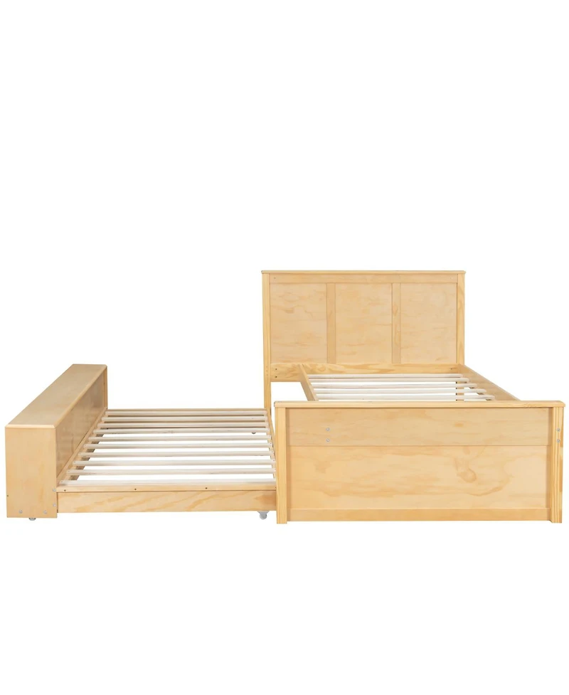 Streamdale Furniture Twin Size Wooden Platform Bed With Pull Out Trundle,Storage Cabinet