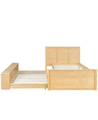 Streamdale Furniture Twin Size Wooden Platform Bed With Pull Out Trundle,Storage Cabinet