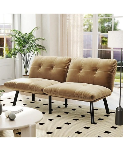 Rainsken Modern Convertible Futon sofa Bed, with Adjustable Backrest, Velvet Couch, Folding for Small Space, Apartment