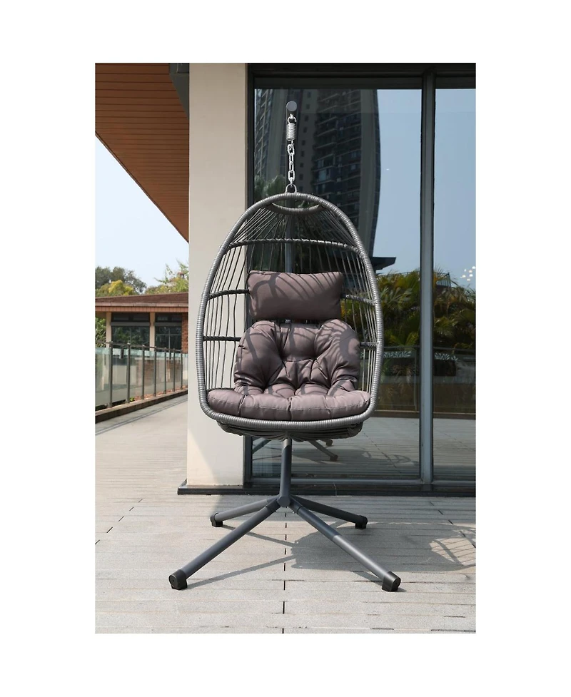 Streamdale Furniture Foldable Wicker Hanging Egg Chair with Stand and Cushions