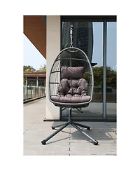 Streamdale Furniture Foldable Wicker Hanging Egg Chair with Stand and Cushions