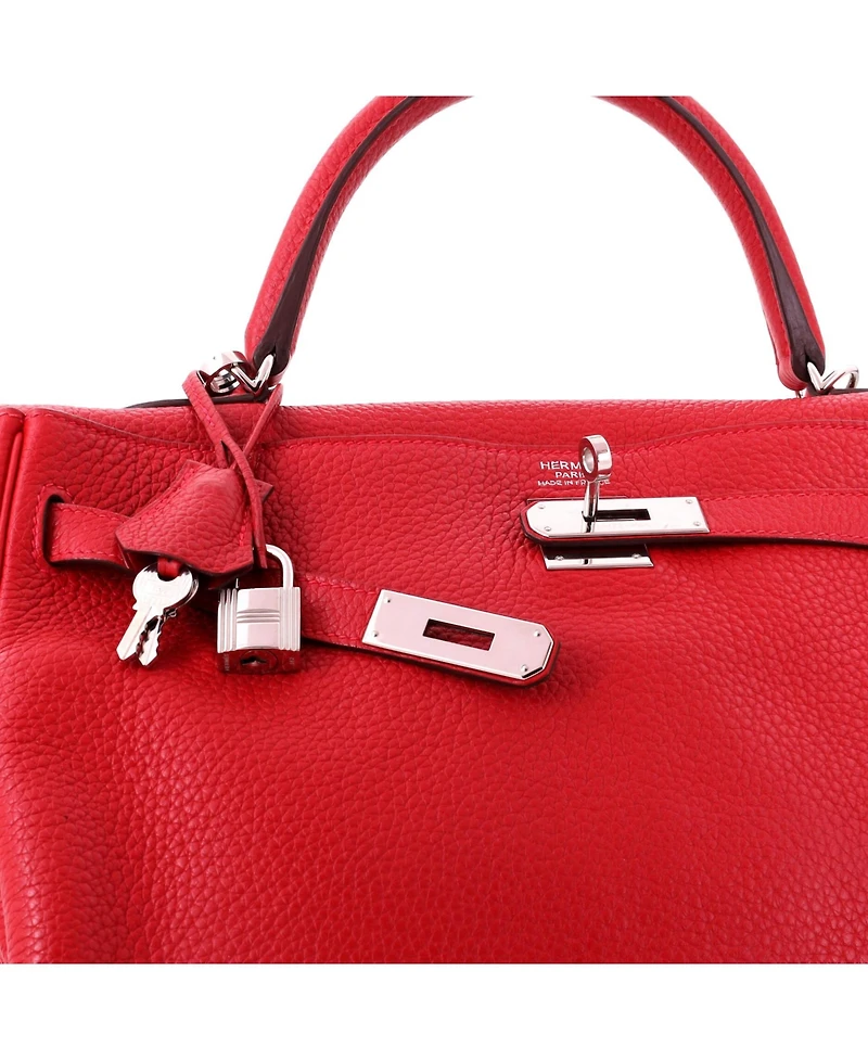 Pre-Owned HERMES Kelly 35 Handbag Red Clemence with Palladium Hardware