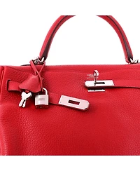 Pre-Owned HERMES Kelly 35 Handbag Red Clemence with Palladium Hardware