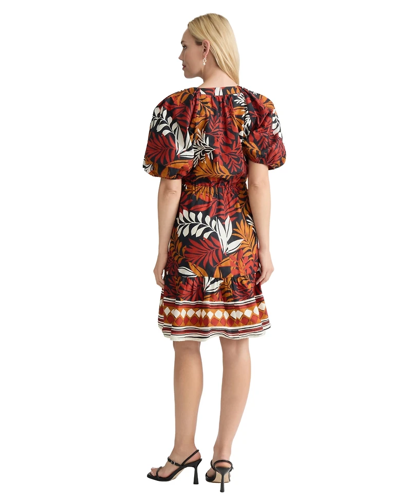 Jones New York Women's Tiered-Puff-Sleeve V-Neck Dress