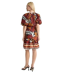 Jones New York Women's Tiered-Puff-Sleeve V-Neck Dress