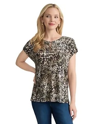 Jones New York Womens Boat Neck Extended Shoulder Top