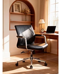 logicfox Adjustable Height Executive Office Chair, Modern Leather Desk Chair with Armrests