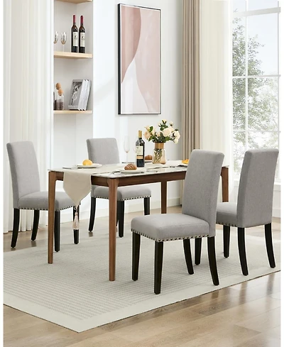 gaomon Dining Chairs Set of 4,Modern Fabric Upholstered Ergonomic Chairs with Curved Backrest,Heavy-Duty Wood Legs