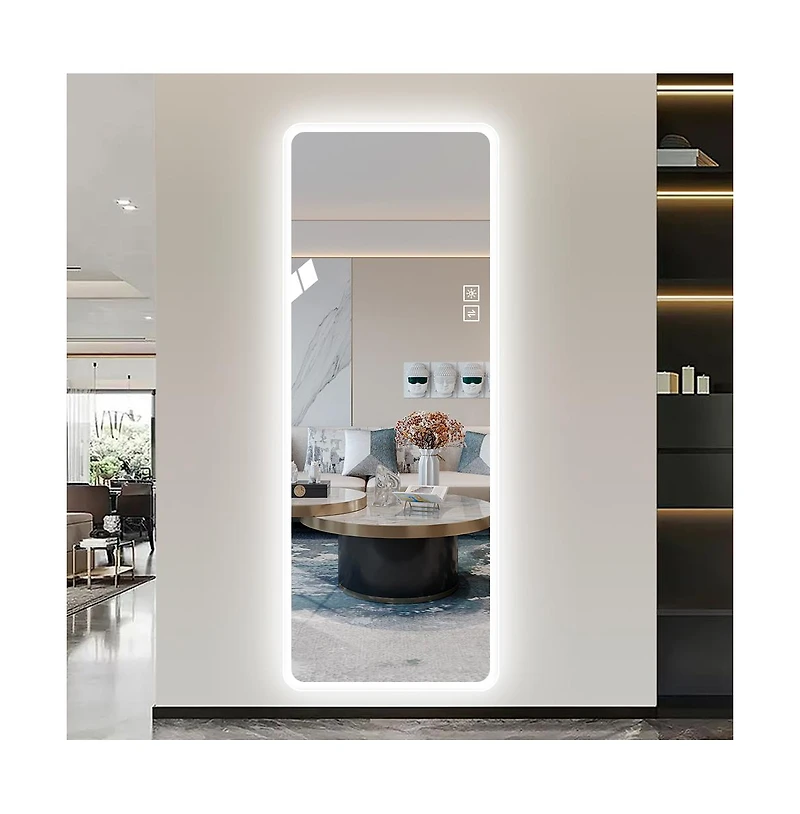 Busdays Led Full Length Wall Mounted Mirror Lighted Vanity Body Mirror Large Rounded Corners for Bedroom Living Room Dressing Room Hotel