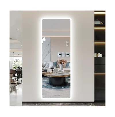 Busdays Led Full Length Wall Mounted Mirror Lighted Vanity Body Mirror Large Rounded Corners for Bedroom Living Room Dressing Room Hotel