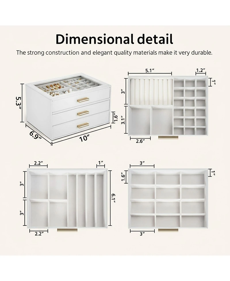Yigii Leather Jewelry Organizer Clear Lid 2 Drawers for Necklace Ring Bracelet Earring