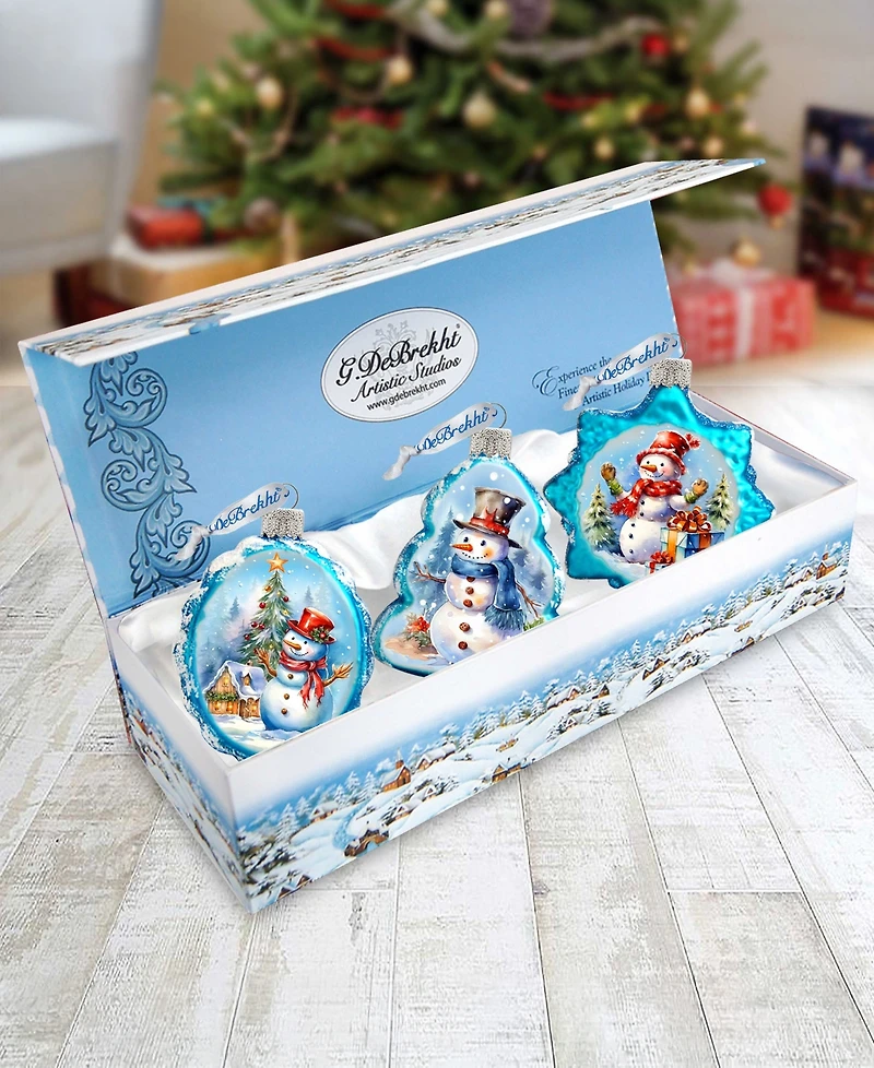 Designocracy Snowmen Keepsake Holiday Mercury Glass Ornaments Set of 3 G. DeBrekht
