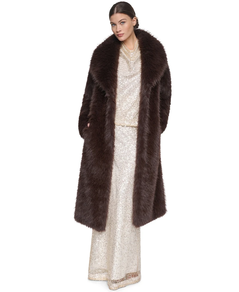 Halston Women's Collared Faux Fur Coat