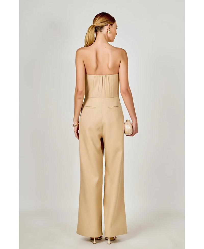 endless rose Women's Floral Applique Strapless Jumpsuit