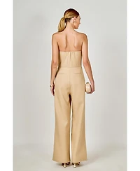 endless rose Women's Floral Applique Strapless Jumpsuit