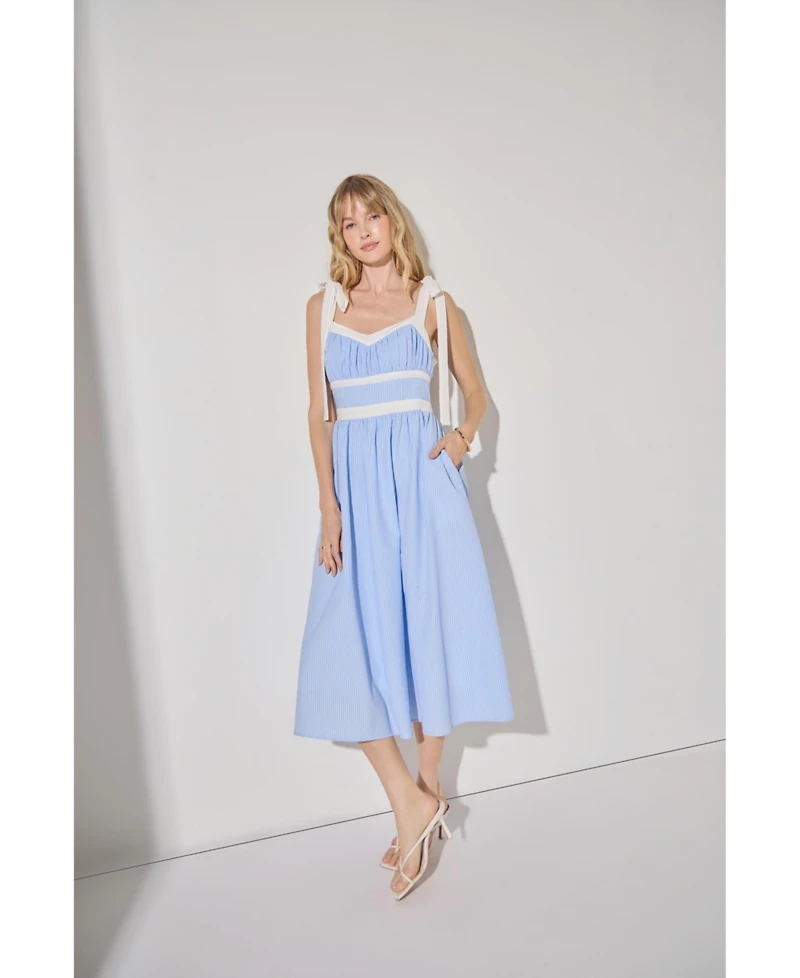 English Factory Women's Contrast Strap Smocked Midi Dress