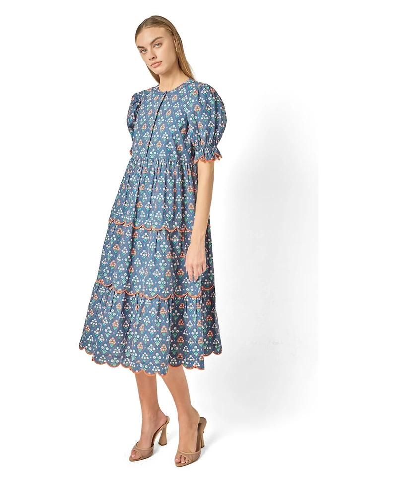 English Factory Women's Contrast Scallop Edge Midi Dress