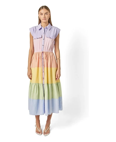 English Factory Women's Colorblock Shirt Midi Dress