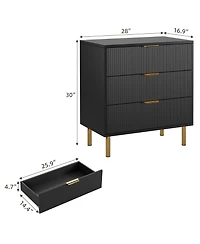 homfan Dresser for Bedroom, 3 Drawer with Handles,Wood Storage Cabinet Organizer Hallway, Entryway, Living Room