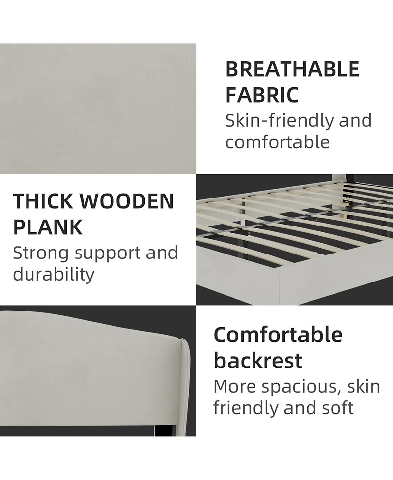 Rainsken Velvet upholstered bed Frame with Headboard, Sturdy and Durable, Wood Slats