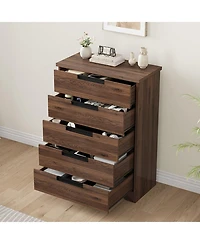 gaomon 5 Drawer Dresser With Embedded Handles, Walnut Wooden Chest For Bedroom, Living Room, Nursery, Hallway